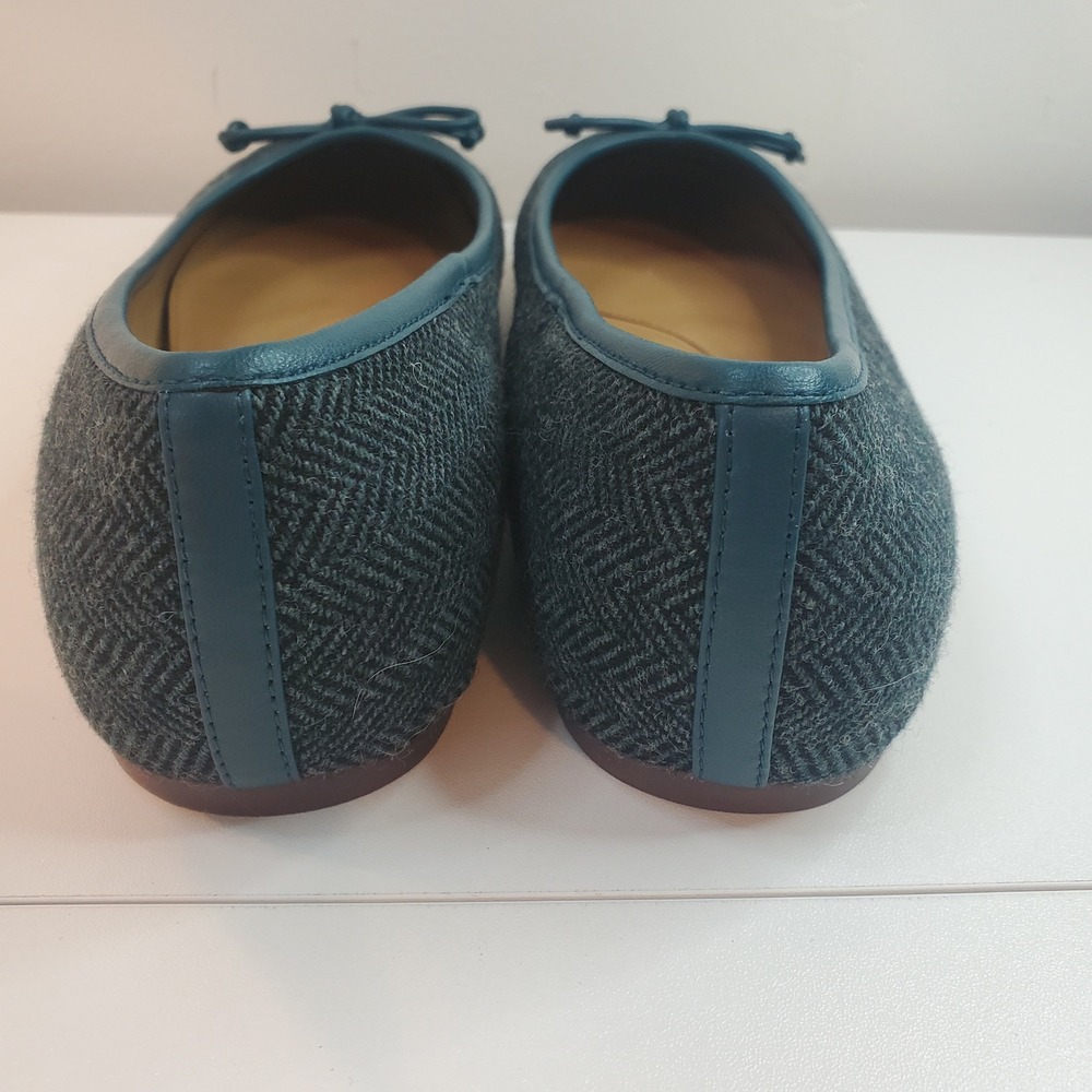 Talbots Teal Herringbone Wool Leather Cap Toe Ballet Flats Bow 10.5M - Picture 7 of 8